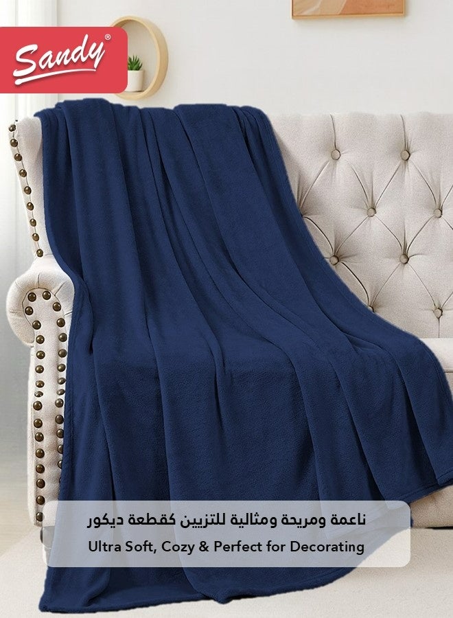 Sandy Lightweight Bedding Blanket, Single Size 220 x 170 cm, High Quality and Super Soft All Season Fleece Blanket, Optimal for Bed, Sofa, Couch and Home Decorations, Dark Blue - Image 3